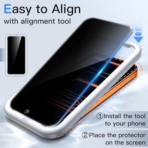JETech Privacy Screen Protector for iPhone 17 Pro Max 6.9-Inch, Anti-Spy Tempered Glass Film with Easy Installation Tool, 2-Pack — view 3
