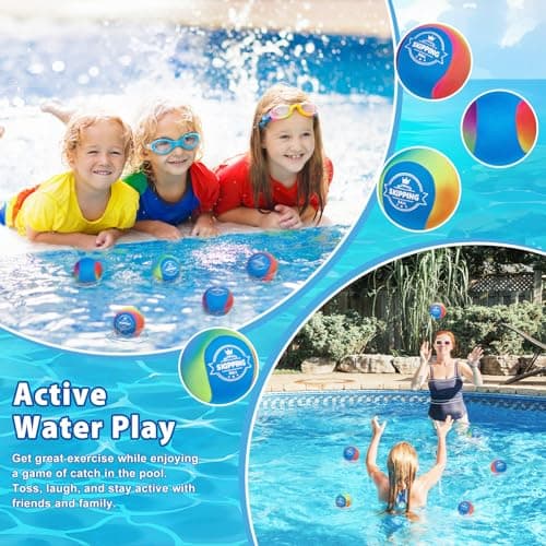 Korlon Tec Skipping Water Balls for Pool, 2 Pack Splash Skip Ball Water Bouncing Ball with Mesh Bag, Summer Water Lake Beach Pool Toys for Kids Ages 4-8 8-12 and Adults Games (Rainbow) — view 4