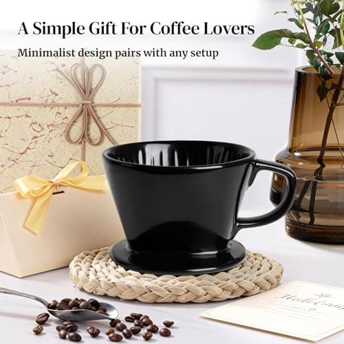DOWAN Pour Over Coffee Maker, Non-Electric Pour Over Coffee Dripper, Manual Brew Maker, Single Cups Porcelain Slow Brewing Accessories for Gifts, Black — view 5