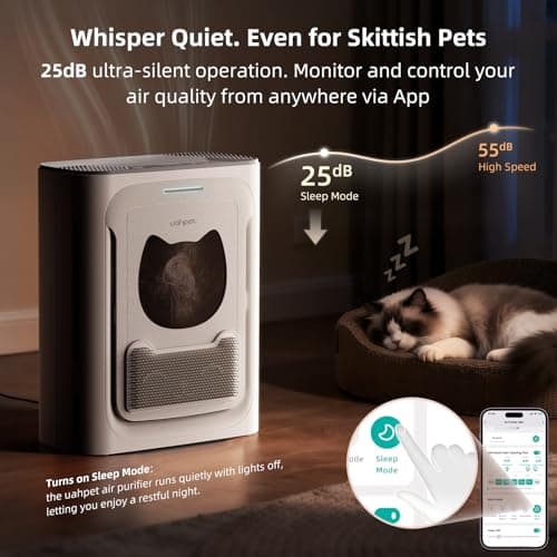 uahpet Pet Air Purifier for Home, Reduce Pet Hair, Dander, Odors, Dust, Smoke for Large Rooms up to 2100 Ft², Air Cleaner with H13 HEPA, Washable Pre-Filter & Air Quality Monitor, White+Gray — view 5