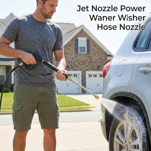 High Pressure Hose Nozzle, Leak-Resistant Jet Nozzle for Garden Hose with 3 Brass Spray Tips, Pressure Washer Wand for Car, Driveway, and Patio Cleaning, Black