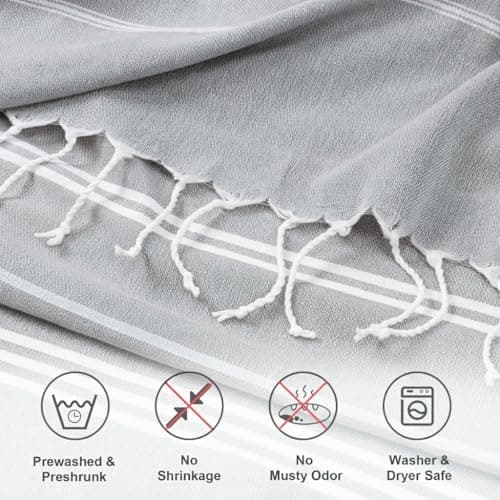 Aegero Turkish Beach Towel, 36"x71" Quick Dry Sand Free Oversized Bath Pool Swim Towel, Lightweight Travel Turkish Towels Vacation Essentials, Light Gray — view 2