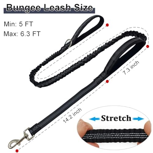 Boswany 5FT Bungee Dog Leash with 2 Handles, Reflective Nylon Traffic Leash — view 3