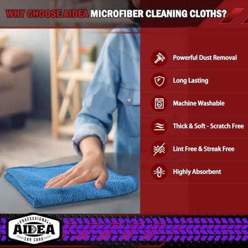 AIDEA Microfiber Cleaning Cloth 10PK, Micro Fiber Cloth for Cleaning Cars, Premium All Purpose Car Towels, Dusting Cloth Cleaning Rags SUVs, House, Kitchen, Window, Workshops, 12"×12" — view 2