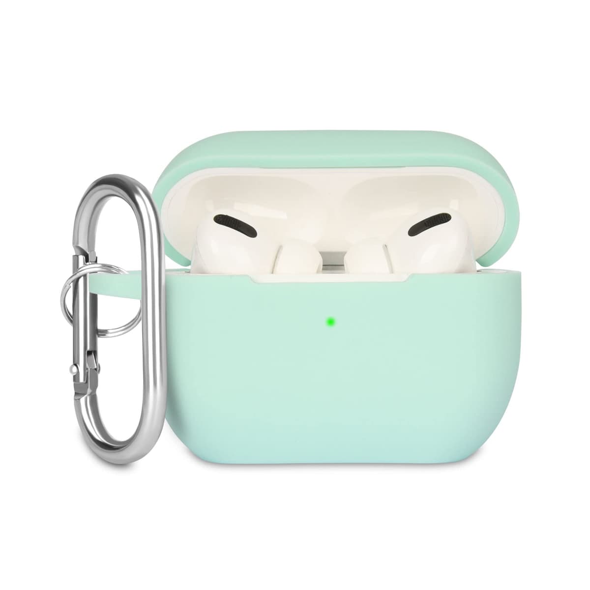 Case Cover Compatible with Airpods Pro, Soft Silicone Skin Case Cover Shock-Absorbing Protective Case for Airpods Pro 2019 with Carabiner, Front LED Visible, Turquoise