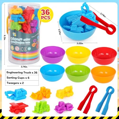 Counting Construction Vehicles Color Sorting Matching Games for Toddlers 3-5, Preschool Educational Learning Fine Motor Counting Transportation Matching Classroom Sensory Table Toys for Boys Girls — view 4