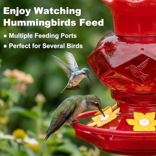 Hummingbird Feeders for Outdoors Hanging Ant and Bee Proof, 18OZ Diamond Humming Bird Feeders for Outside Circular Perch with Leak Proof & 6 Feeding Ports, Gifts for Women, Red 2 Pack Plastic — view 2