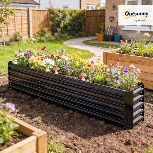 Outsunny Galvanized Raised Garden Bed, 8 x 1.3 x 1.5ft Rectangular Planter Box, Reinforced Outdoor Raised Bed with Open Bottom for Vegetables, Flowers, Herbs, Black
