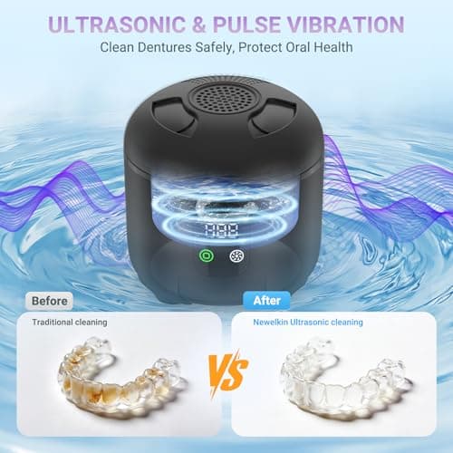 Ultrasonic Retainer Cleaner 25W Portable Ultrasonic Denture Cleaner Multi-Mode 45KHz with Drying and Removable Inner for Dental Trays, Braces, Jewelry, Toothbrushes, Mouth Guards, Aligners,Ring Black — view 5