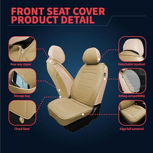 Car Full Set Seat Covers Fit for Hyundai Kona 2018-2026: Leather Breathable Waterproof Car Seat Cushion Accessories(5 Seats, Beige)