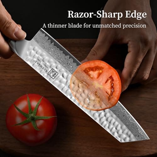 KEEMAKE 8" Damascus Chef Knife, Ultra Sharp 10° Edge Japanese VG10 Kiritsuke Kitchen Knife with Ash Sheath, 67 Layers Hand Forged Hammered Cooking Knife for Meat, Vegetable & Fruit, Camping & BBQ Gift