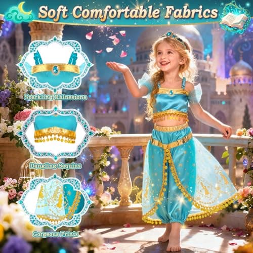 Jeowoqao Princess Costumes for Girls, Princess Dress up Clothes for Girl 4-6 Princess Dresses,Little Girl Dress up Pretend Role Play, Christmas Birthday Gifts for Toddler Girl Aged 3-6 — view 2