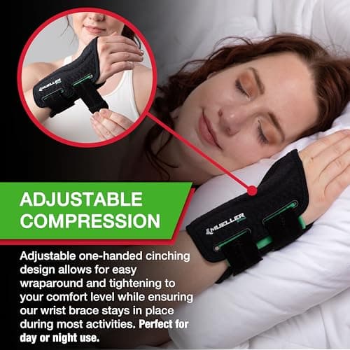 MUELLER Sports Medicine Green Fitted Wrist Brace for Men and Women, Wrist Pain Relief Support, Ideal for Carpal Tunnel, Tendonitis, Arthritis, Right Hand, Black, Large/X-Large — view 2
