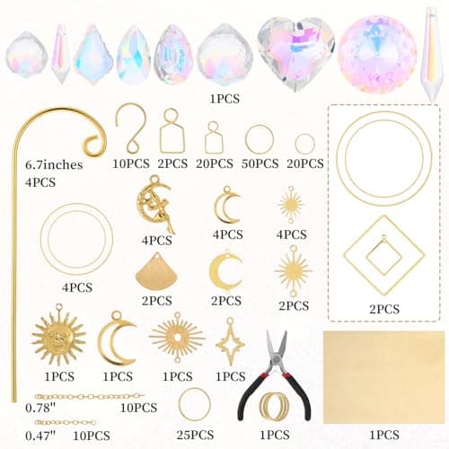 260 Pcs DIY Suncatcher Kits for Adults, Crystal Suncatcher Plant Decorations for Pots, Gold Garden Suncatchers for Windows Hanging Indoor Small Potted Plant Trellis, Sun Catcher Making Suppliers