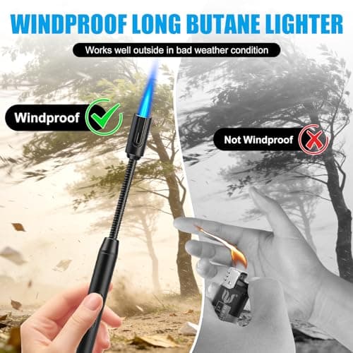 LcFun Torch Lighter Refillable Butane Lighters Long Stem with Visible Fuel Tank, Windproof Jet Flame Flexible Long Neck Lighter for Grill BBQ Fireplace (Butane Not Included) — view 5