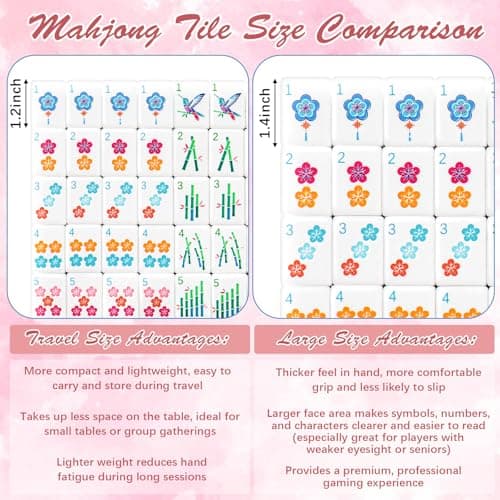 Soulchen 1.4 Inch Acrylic Pink American Mahjong Set 168 Blossom Numbered Tiles, Tiles Bag and Portable Case Classic Complete Mahjong Set for Adult Collection Gift — view 3