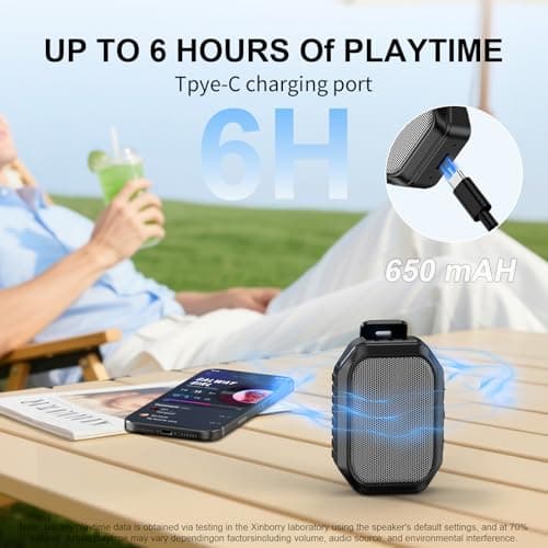 Xinborry Wearable Bluetooth Speaker,IPX7 Waterproof Outdoor Speakers,Clip-On Wireless Small Portable Speaker with Bluetooth 6.0,TWS,Hands-Free Calls for Work,Golf,Camping — view 5