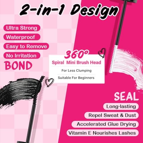 Cluster Lash Glue & Seal Waterproof for DIY Eyelash Extensions Strong Hold (5ml+5ml, Black Bond & Clear Seal)
