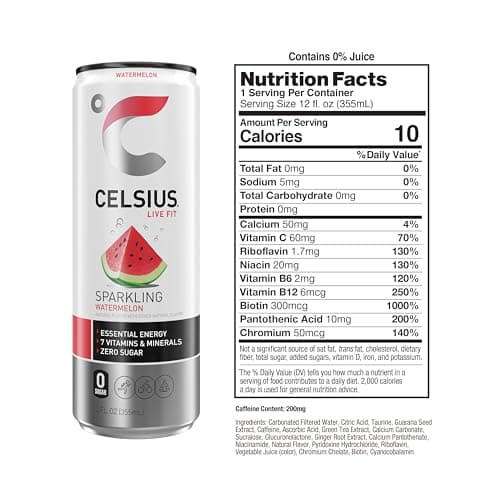 CELSIUS Sparkling Watermelon, Sugar Free Energy Drink, 12 Fl Oz (Pack of 12) — view 2