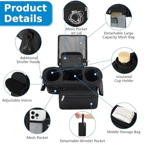 Accmor Universal Stroller Organizer with Insulated Cup Holder Detachable Phone Bag and Shoulder Strap,Stroller Bag Caddy Organizer Fits for Uppababy, Baby Jogger, Britax Strollers — view 5