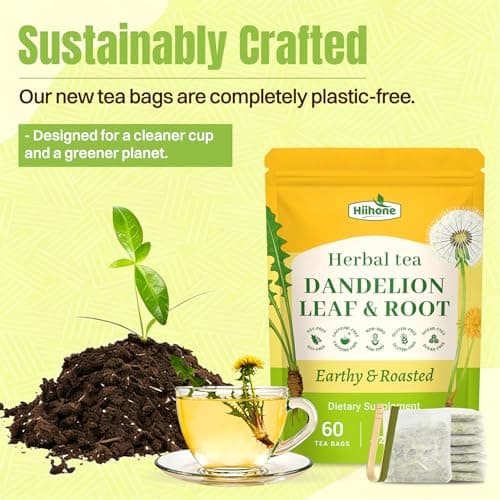 Hiihone Dandelion Root & Leaf Tea Bags 60 Count – Caffeine-Free Dandelion Herbal Tea, Supports Liver Cleanse, Detox & Digestion, Roasted Dandelion Root Tea, Natural Non-GMO — view 2