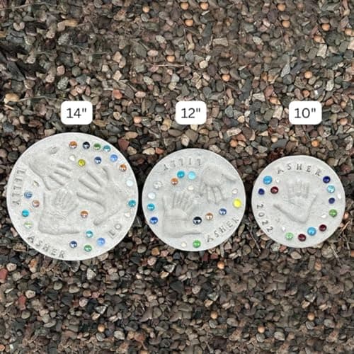 Father's Day DIY Handprint Gift Kit, Large Stepping Stone Kit for DIY Handprint Keepsake, Indoor Outdoor Family Craft Gift with 1 Mold, 26 Letter Stamps & Colored Stones, 12 in Fits 2 Handprints