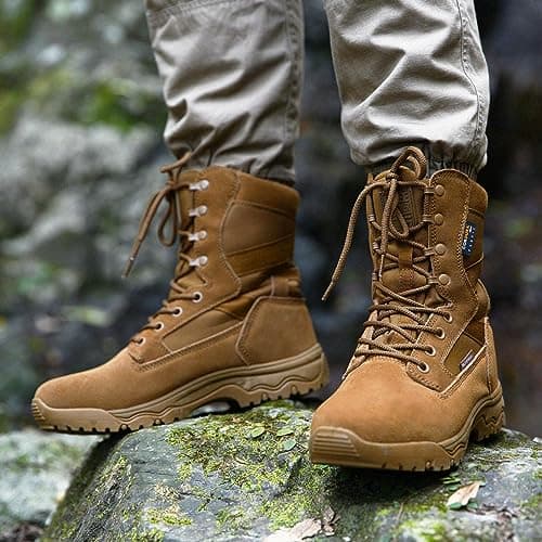 FREE SOLDIER Men's Tactical Boots 8 Inches Lightweight Combat Boots Durable Suede Leather Military Work Boots Desert Boots