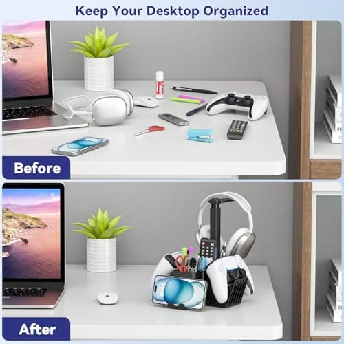 KDD Dual Controller Holder with Headphone Stand - Multi-Functional Desk Storage Box with Phone Holder - Universal Controller Stand with Desktop Organizer for Remote Control Pen Accessories(Black) — view 4