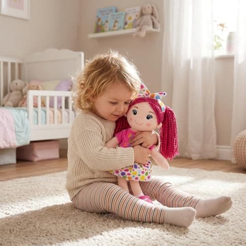 June Garden 14" Best Big Sister Sophie - Soft Cuddly Plush Doll Gift for Girls - Huggable Rag Doll - Pink M