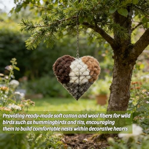 Handmade Alpaca Fiber Bird Nesting Heart, Reusable Nest Core Hummingbirds Nesting Material Bracket for Bird Enthusiasts, Garden Dispenser Tree Shelter Birdhouse for Birds Lovers