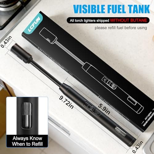 LcFun Torch Lighter Refillable Butane Lighters Long Stem with Visible Fuel Tank, Windproof Jet Flame Flexible Long Neck Lighter for Grill BBQ Fireplace (Butane Not Included) — view 4