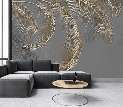Cliouar Grey Palm Leaf Wallpaper 155" x 103" (7 Panels, Non-Pasted, 3D Effect Silk Cloth, High-Definition Printing) for Bedroom & Living Room