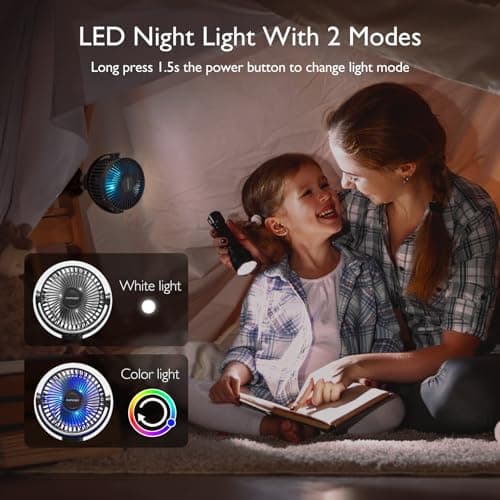 Momcozy 8000mAh Portable Stroller Fan | 27H Ultra-long Battery Life | Detachable 4 Speed 360°Rotate | 2 Modes LED Night Light, USB Rechargeable Handheld Cooling Fan for Travel, Car Seat, Bedroom — view 5