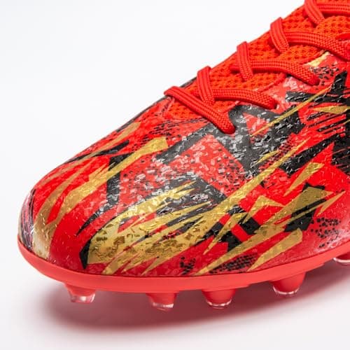 PMKZSES High-Top Soccer Cleats for Outdoor Training Matches Football Shoes Red — view 3