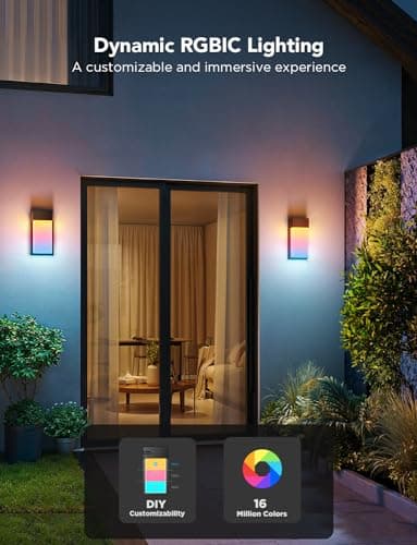 Govee Outdoor Wall Light,2 Pack,1500LM Smart RGBIC Porch Lights,IP65