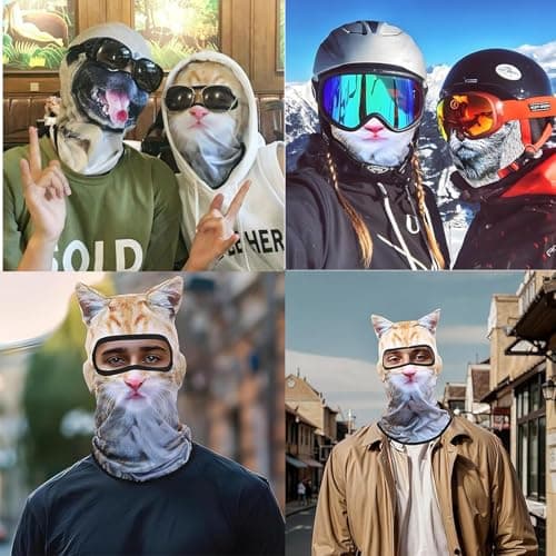 Ski Mask, 3D Cat Ski Mask Balaclava Sheisty Face Men Women, Cat Mask with Ears, Cute Full Face Shiesty Mask Animal Ski UV Sun Protection Face Mask for Outdoor Hiking Riding Ski Raves Party Yellow — view 5