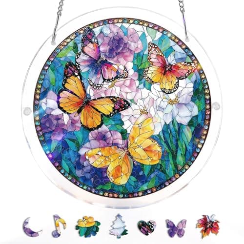Acrylic Puzzles Suncatcher Window Hanging, 83 Pieces Stained Glass Sun Catcher Puzzle Decoration for Home Garden, Birthday Gifts for Mom Women Adults (Butterfly)
