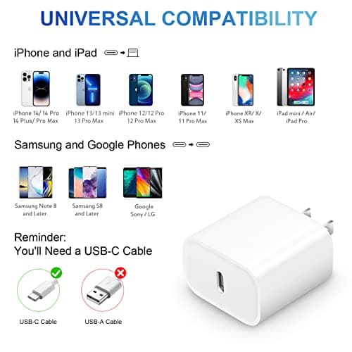 10FT iPhone 14 13 12 Charger Fast Charging 20W PD USB C Wall Charger with 10FT Fast Charging Cable Compatible iPhone 14/13/12/11/Pro/Pro Max/Mini/Xs Max/XR/X, iPad — view 3
