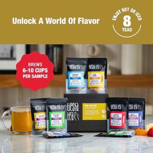 Tiesta Tea - Favorites Starter Sampler Dry Flight Set, Premium Loose Leaf, High to No Caffeine, Makes Hot & Iced, Assorted Tea Sets with Herbal, Black, Fruit Blends & More, 8 Resealable Sample Pouches