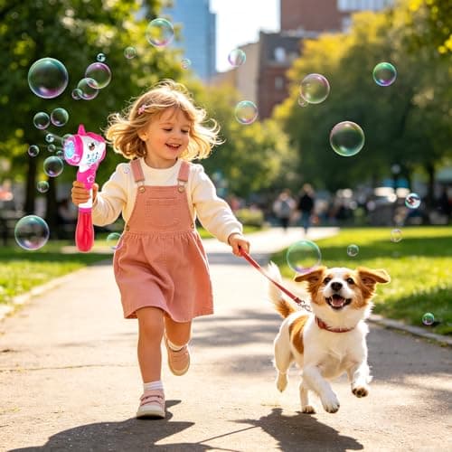 Bubble Machine for Girls, Toy Automatic Bubble Wand Maker Blower Toys with Light, Outdoor Party Toys for 3 4 5 6 Year Old Girl Easter Birthday Gifts Include Bubble Solution — view 4