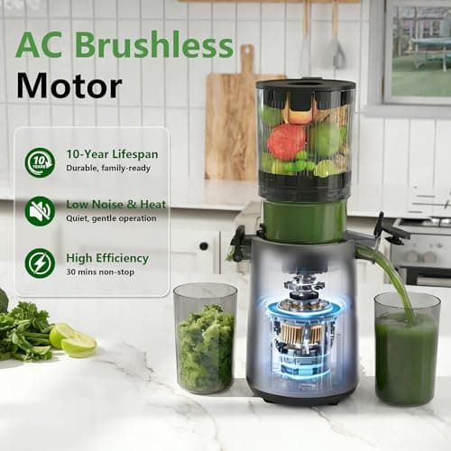 Juicer Machines, Cold Press Juicer with 5.3" Extra Large Feed Chute & Powerful AC Motor, Fits Whole Fruits & Vegetables, High Juice Yield, BPA-Free, Includes Extra Replacement Juicer Strainer
