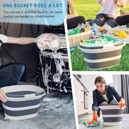 Collapsible Water Bucket with Handle, 10L(2.6 Gallon) Foldable Plastic Bucket for Mopping, Window Cleaning, Car Washing, Fishing, Ice Buckets for Camping, Portable Household Organizer Caddy — view 2