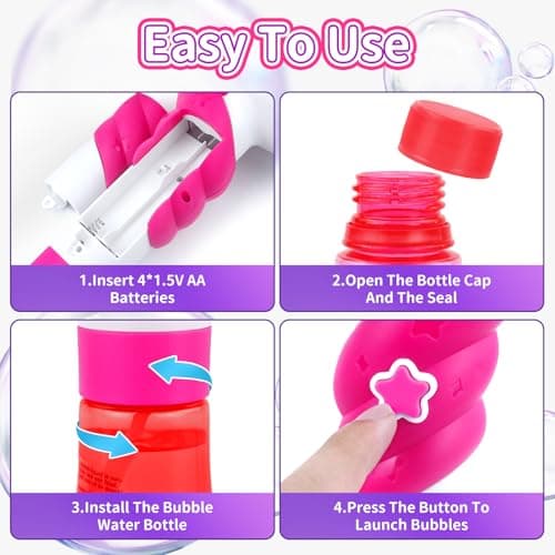 Bubble Machine for Girls, Toy Automatic Bubble Wand Maker Blower Toys with Light, Outdoor Party Toys for 3 4 5 6 Year Old Girl Easter Birthday Gifts Include Bubble Solution — view 5
