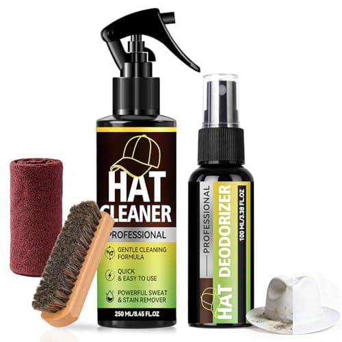 Hat Cleaning Kit, Professional 4-in-1 Hat Cleaner & Deodorizer Spray, Includes Soft Brush & Microfiber Cloth, for Baseball, Trucker, Felt, Wool, Dad Hats, No Water Needed, Remove Stains & Odors