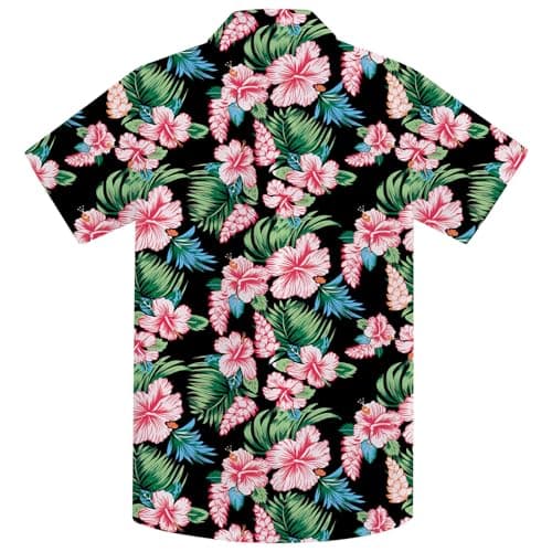 Kinberr Big Boys Button Down Shirt Summer Floral Printing Short Sleeve Tops Red Tropical Luau Shirt for Holiday