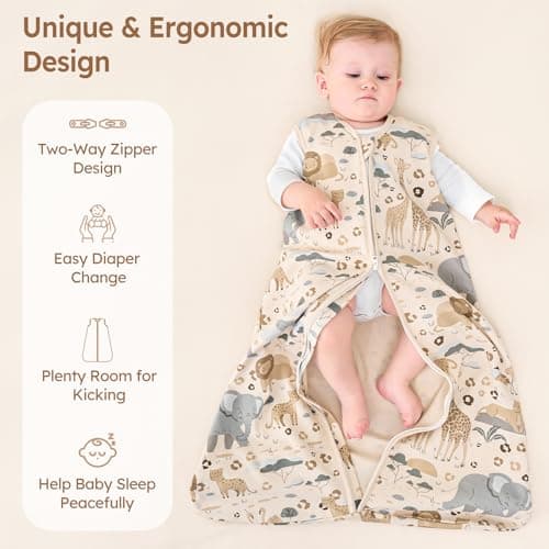Unnivoll Baby Sleep Sack 18-24 Months 100% Cotton Lightweight 0.5 TOG Wearable Blanket Baby Sleep Bag with 2-Way Zipper for Infant Toddler Apricot Elephant — view 3