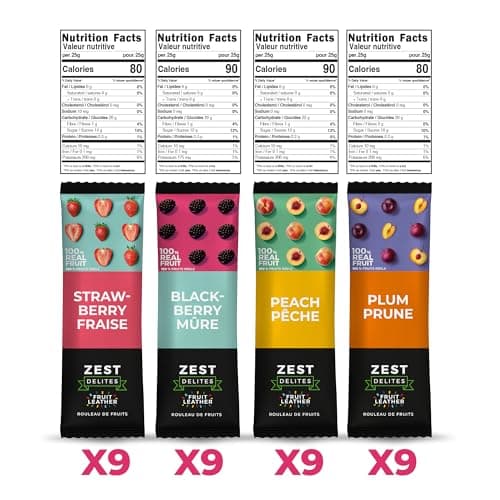 Healthy Snacks for Adults by Zest Delites, Fruit Leather, Lavashak, Strawberry, Blackberry, Peach, Plum, Dried Fruit Snacks, Gluten Free, Vegan, Individually Wrapped 36x25g
