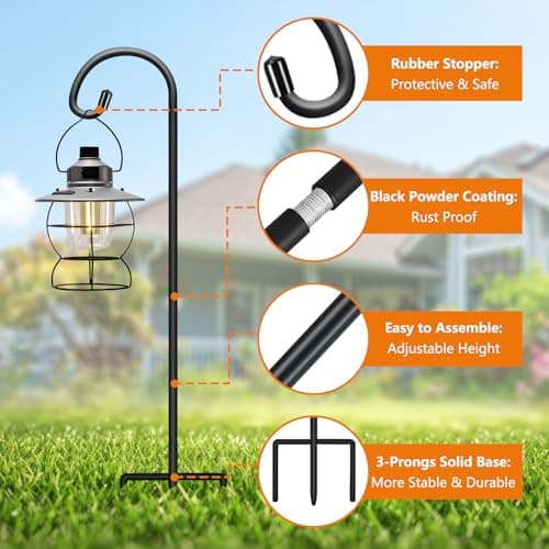 Gtongoko 24 Inch Shepherd Hooks for Outdoor 2 Pack,Garden Hooks for Hanging Plants, Lanterns, Solar Lights, Mason Jars & Wedding Decor, Matte Black Decorative Shepherd’s Hooks — view 3