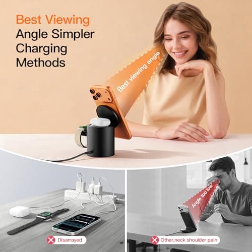 Foldable 3in1 Magnetic Wireless Charger,15W • Silent • Travel Ready, for iPhone17-12, Fast Charging Station for Apple Watch AirPods, Portable MagSafe Charger with Stand Mode for Travel & Desk — view 5