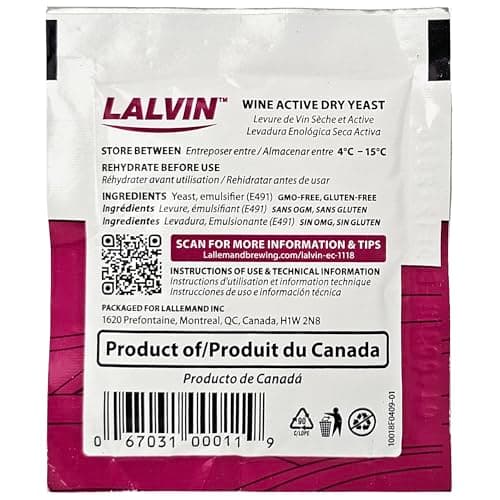 5x Lalvin EC-1118 Champagne Yeast 5g Sachet 18% Homebrew Wine Making 4.5L-23L by Lalvin